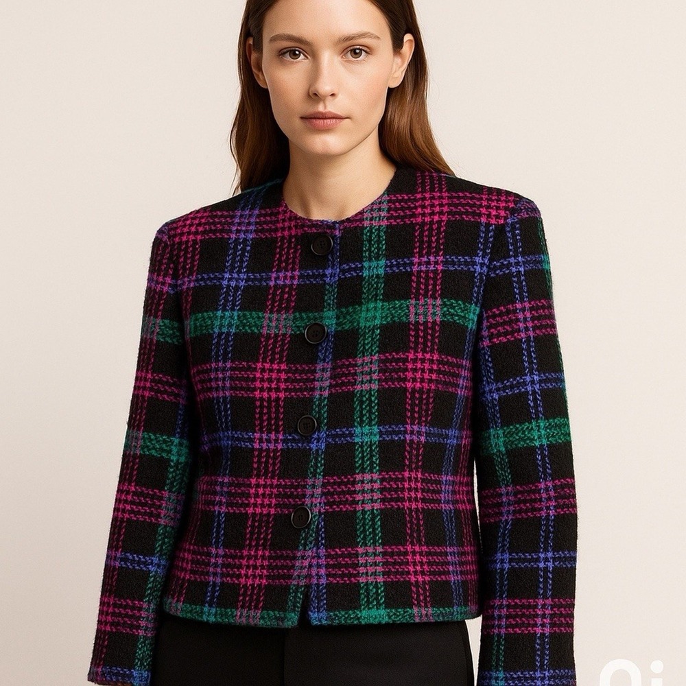 CELINE Paris Vintage Plaid Wool Coat made in France Rarw 80's 90's Runway Era